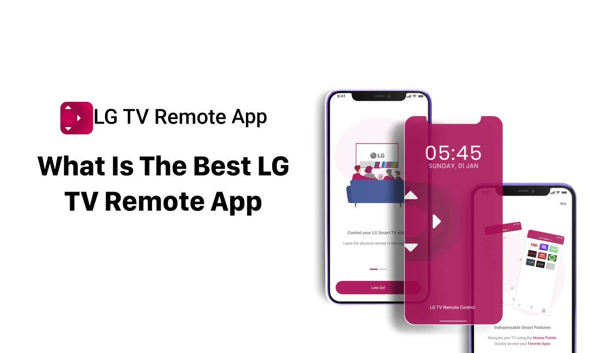Three overlapping screenshots showing various interfaces of LG TV Remote Control Plus. The header on the left says "What is the best LG TV remote app" and there's an LG TV Remote Control Plus logo above it