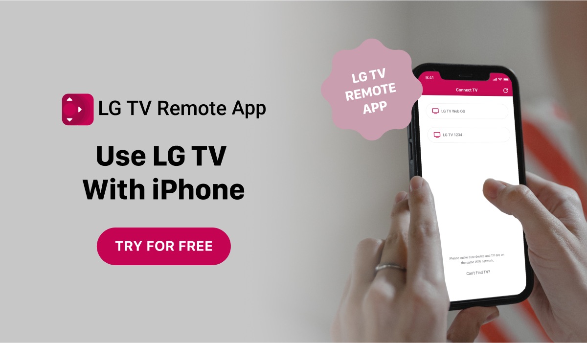 A banner promoting LG TV Remote Control Plus + with a header: "Use LG TV With iPhone" an app logo and an iPhone