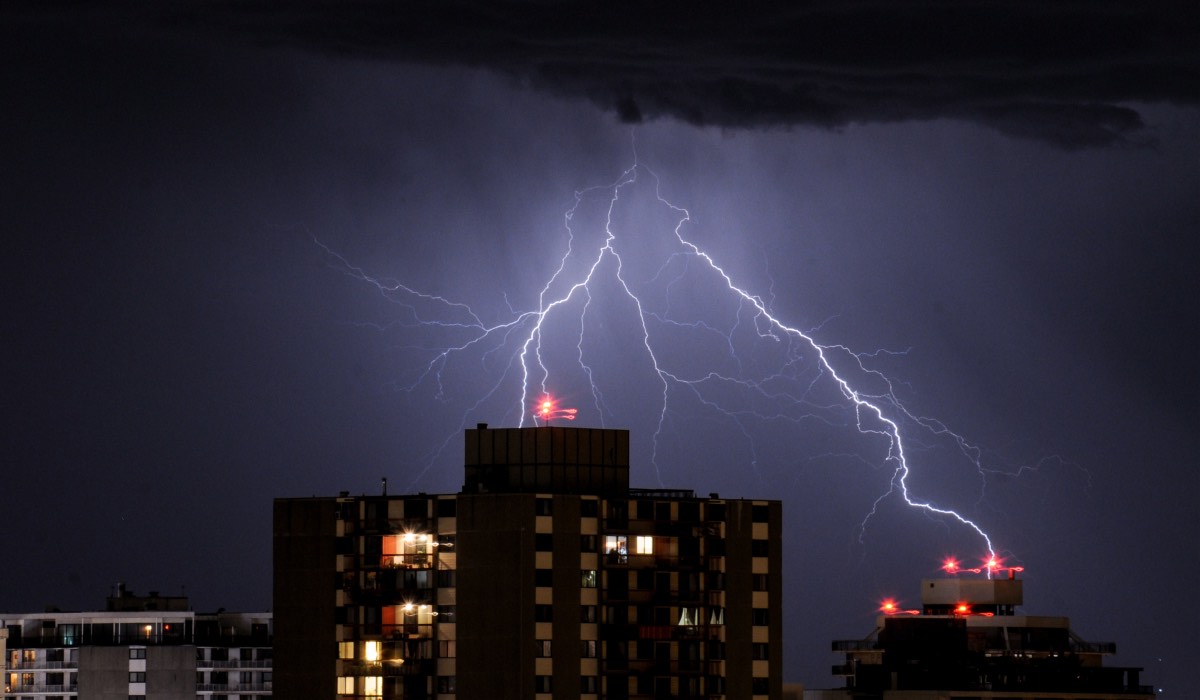 A lightning hitting a tall building