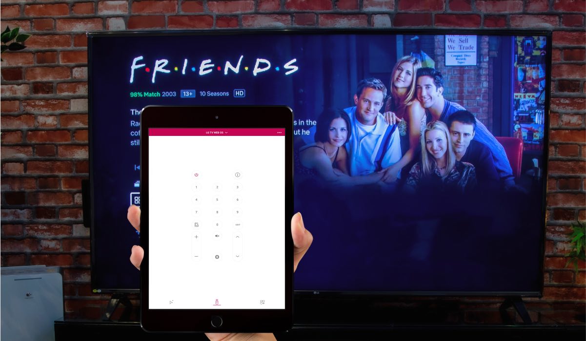 LG TV remote app on ipad. Friends tV show on TV