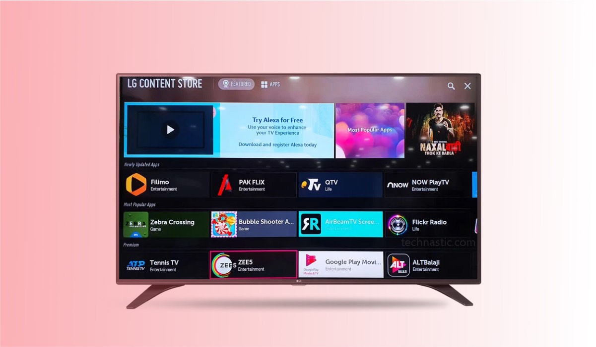 An LG TV with LG Content Store interface on the screen